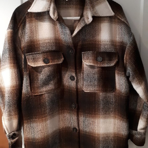 H&M Jackets & Coats Hm Oversized Plaid Flannel Shirt Jacket Poshmark